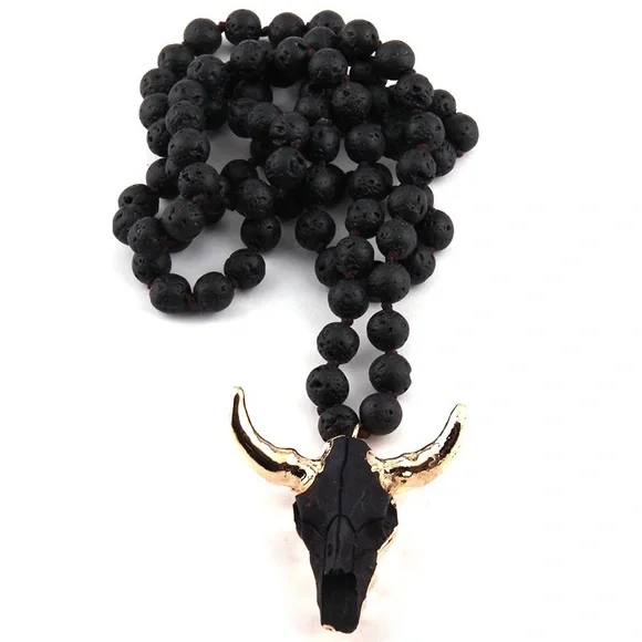 Unisex Fashion Bohemian Long Skull Pendant Necklace - Picture 5 of 14